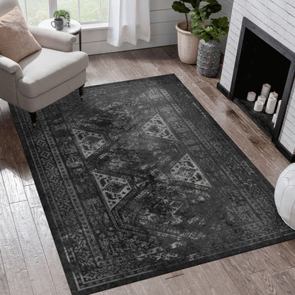 Maval - 3' X 5' Washable Area Rug - Black / Gray