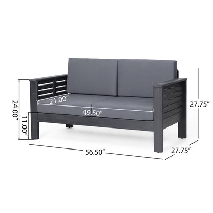Acacia Wood Loveseat And Coffee Table Set With Cushions
