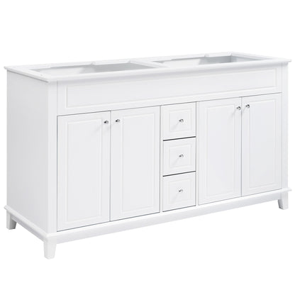 Bathroom Vanity Cabinet Only, 3 Drawers & 4 Doors & Double Layer Shelves - White