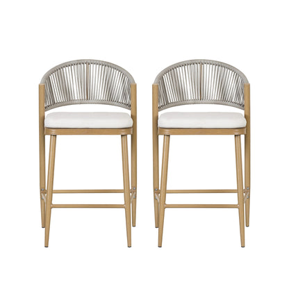 Outdoor 26" Counter Height Metal Frame Counter Stools With Scallop Shaped Backrest & Water Resistant Cushions