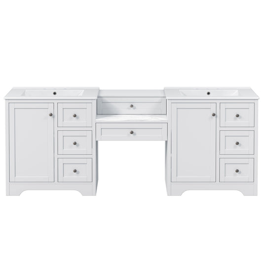 Double Sink Bathroom Vanity With Countertop, 2 Ceramic Sinks, 6 Drawers, Soft Close Design