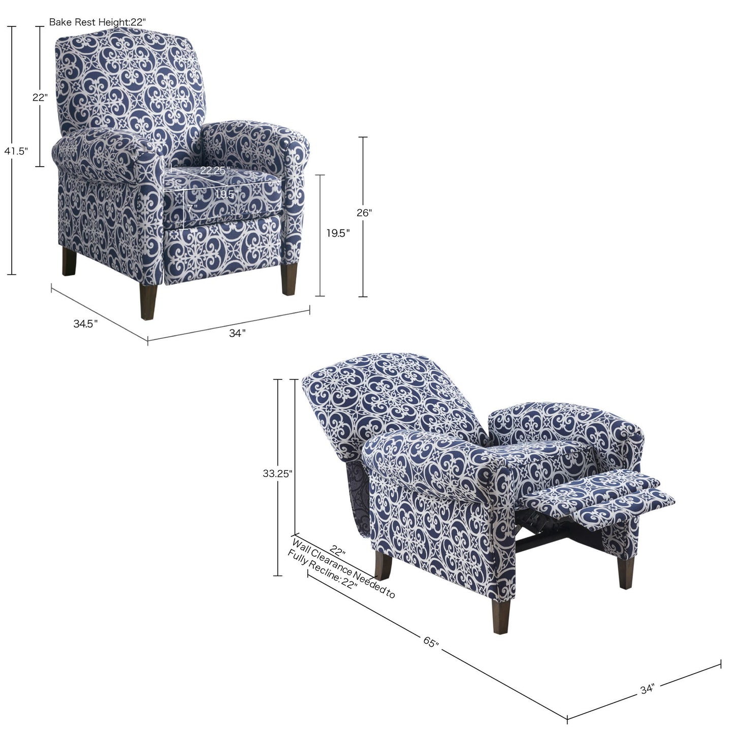 Kirby - Transitional Push Back Recliner Chair