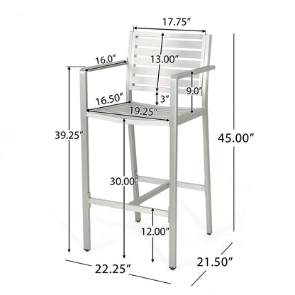 Outdoor Aluminum Rust Proof Barstools (Set of 2) - Silver