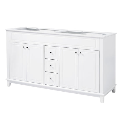 Bathroom Vanity Cabinet Only, 3 Drawers & 4 Doors & Double Layer Shelves - White