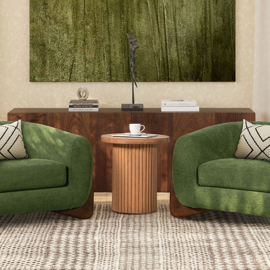 Kenzie - Fluted Pillar Round Accent Side Table - Light Natural Brown