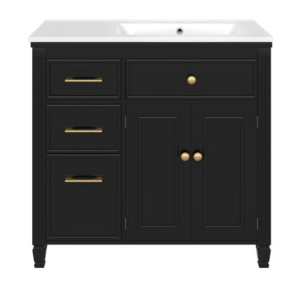Bathroom Vanity With Sink, 1 Tip Out Drawer, 3 Side Drawers, Adjustable Shelf