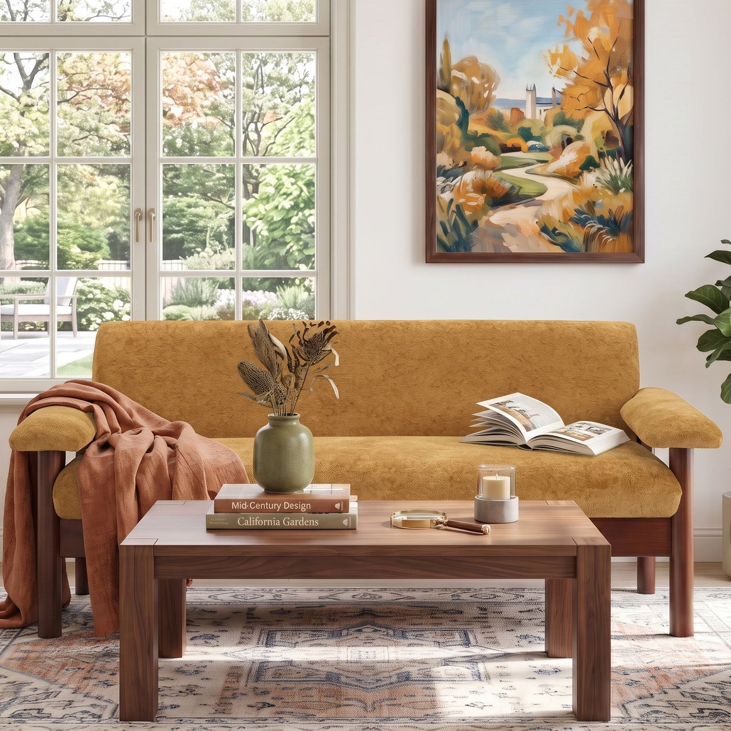 Sofa With Pillow Top Arms, Single Cushion Couch For Living Room - Yellow