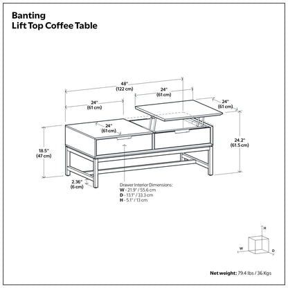Banting - Lift Top Coffee Table - Walnut Brown